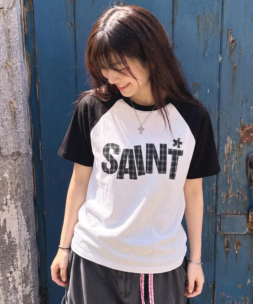 SAINTPAIN Sp Футболка с коротким рукавом реглан, тяжелая, с узором «Святой», белая