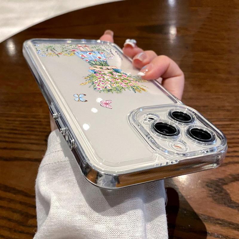 Модный цветочный чехол для телефона iPhone 16 15 14 Pro Max 13 12 11 ударопрочный силиконовый чехол прозрачный чехол