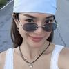 Женские овальные солнцезащитные очки без оправы с необработанным краем, простые, модные, устойчивые к УФ-излучению, ультралегкие, для уличной фотографии, солнцезащитные очки