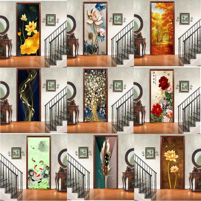Красивые пейзажные двери, украшения для холодильника, наклейки с животными, простые абстрактные линии, цветы, обои для гостиной, домашний декор, художественные наклейки для спальни