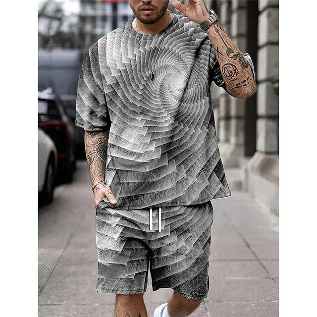 New Men's Shirt Set Shorts And T Shirt Set Sport Designer Casual Shirt Optical Illusion Abstract Graphic Prints T-Shirt Outfits