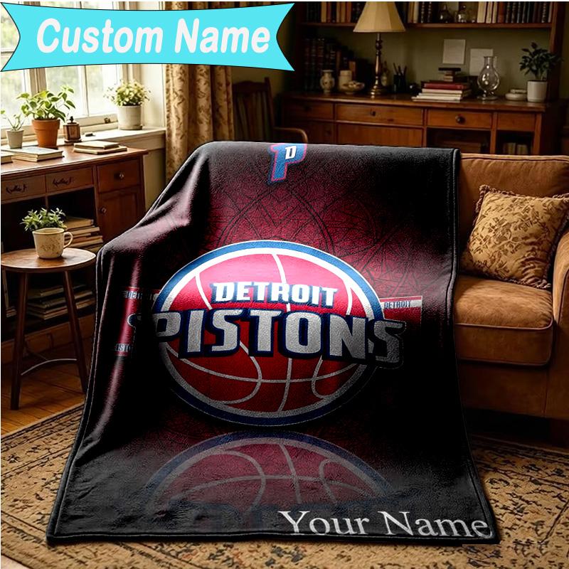 1PC Custom Name Blanket Detroit-Pistons Logo Flannel blankets Patterns Throw Blanket All-Season Soft Gift for Couch, Bed, Camping, Birthday gifts