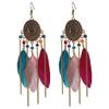 Ethnic Colorful Feather Tassel Earrings For Women Long Chain Beads Drop Dangling Earrings Girls Vintage Jewelry Accessories