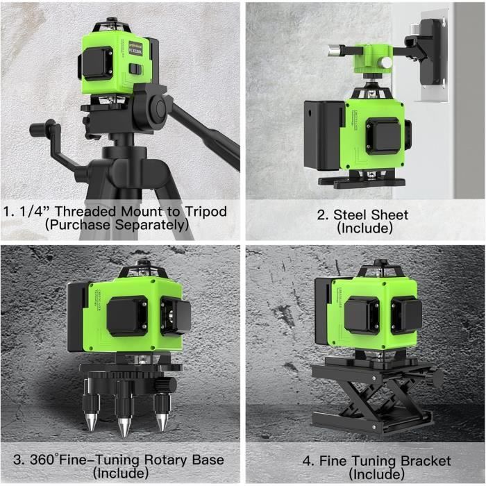 Лазерный уровень - Самонивелирующийся - Зеленый - 4 x 360 лазеров - Точность ±1.5 мм - Дальность 30 м