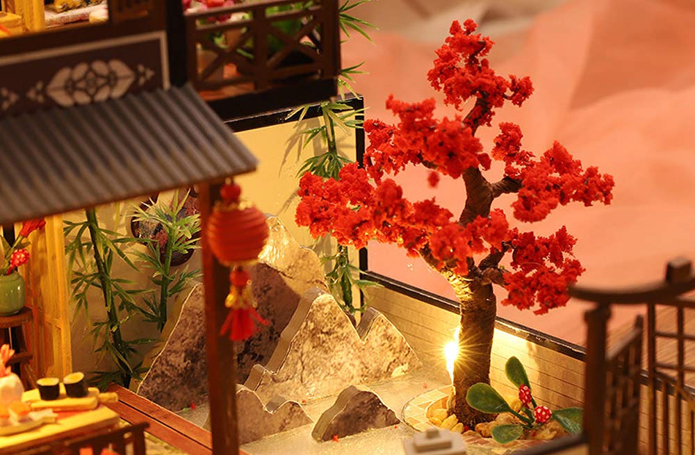 moin moin Кукольный домик Миниатюрный Набор для Рукоделия Японский Стиль Японский Дом Инструкция Особняк Осенние Кленовые Листья Большой Светодиодный Свет 2006DH160