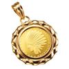 Speranza 24K Pure Gold Coin Indian Design 1 Pendant, Eagle, 1/25oz, Frame, Engraved, Unisex, No.