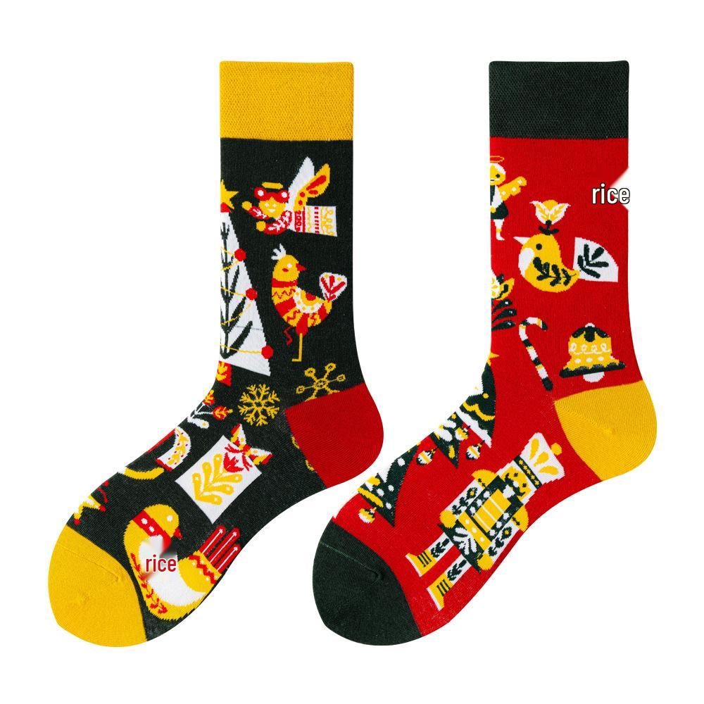 Asymmetric Colorful Christmas Cotton Socks for Couples