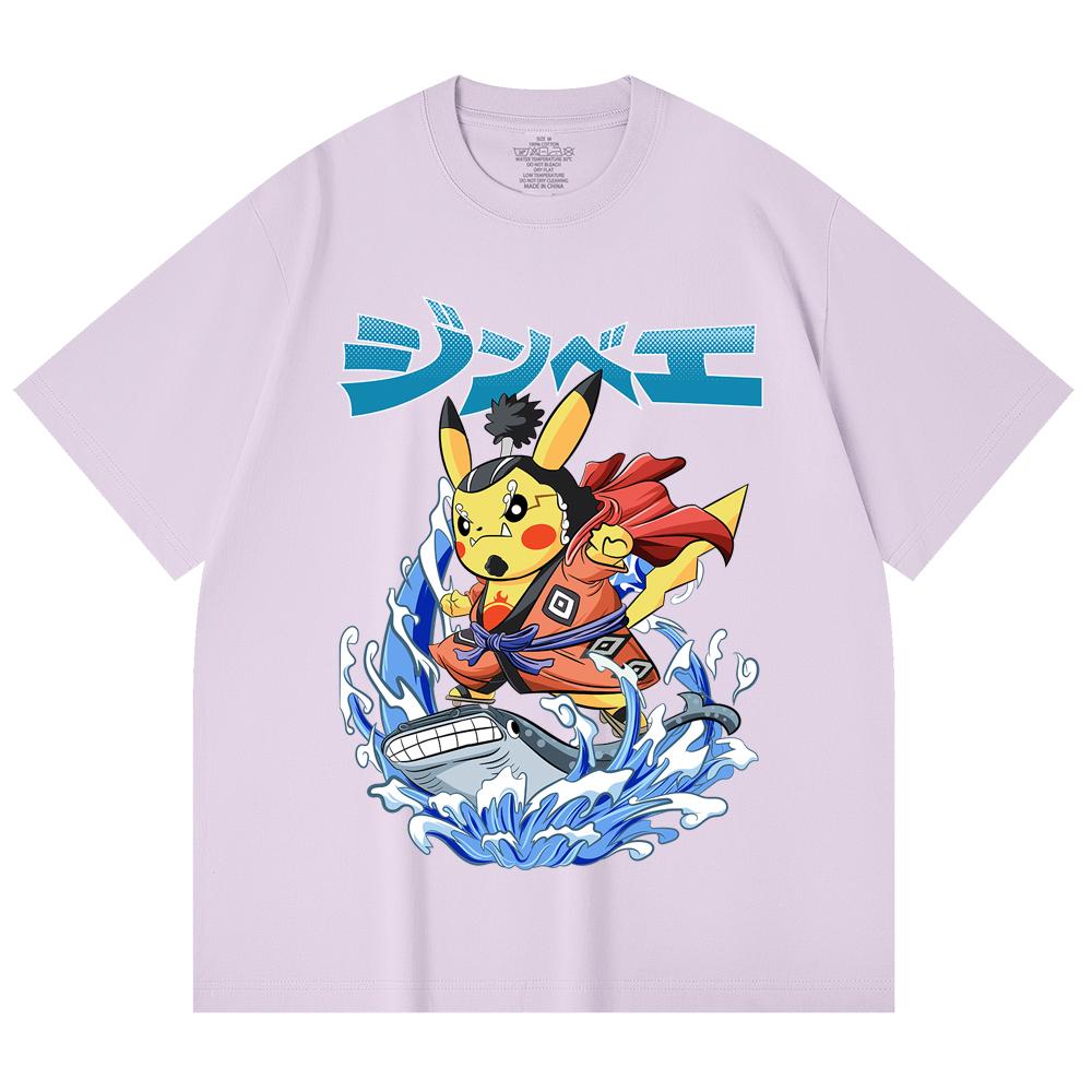 230 Gsm 100% Cotton Pokemon V11 Jimbei Pikachu Print Unisex Heavy Cotton T Shirt