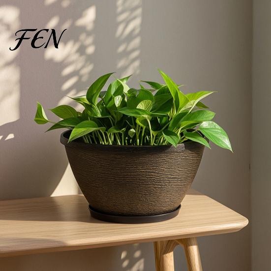 Stable Garden Flower Container Resin Planters, Vintage Plant Pot with Drainage Hole & Saucer, Lightweight Large Flowerpot for Indoor Outdoor,