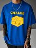 Unisex Summer Casual Short Sleeve T Shirt Cartoon Cheese Block CHEESE Letter Print Oversized Loose Street Daily Fashion Tops