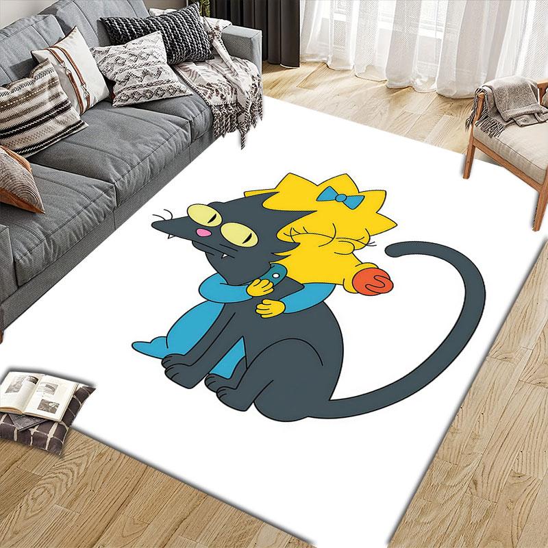 Maggie Simpson Flannel Printed Carpet, Home Sofa Decoration for Living Room & Bedroom, Non‑Slip Play Flannel Floor Mat for Game Room
