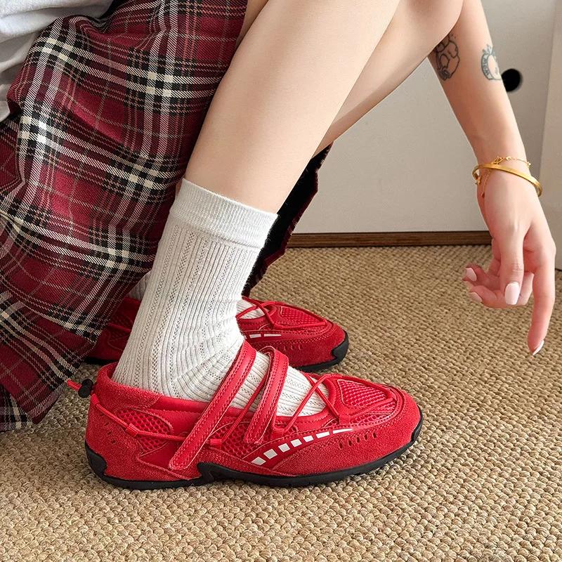 Модные спортивные туфли Мэри Джейн 2025 Новые Мягкая подошва Нескользящие Сетчатые Дышащие Повседневные Женские Туфли
