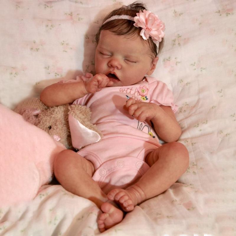 Cute 18 Inch Reborn Dolls Twin A Full Vinyl/Cloth Body Newborn Babies Doll with Closed Eyes Real Looking Reborn Toddler Girl Dolls Kid's Birthday Gift