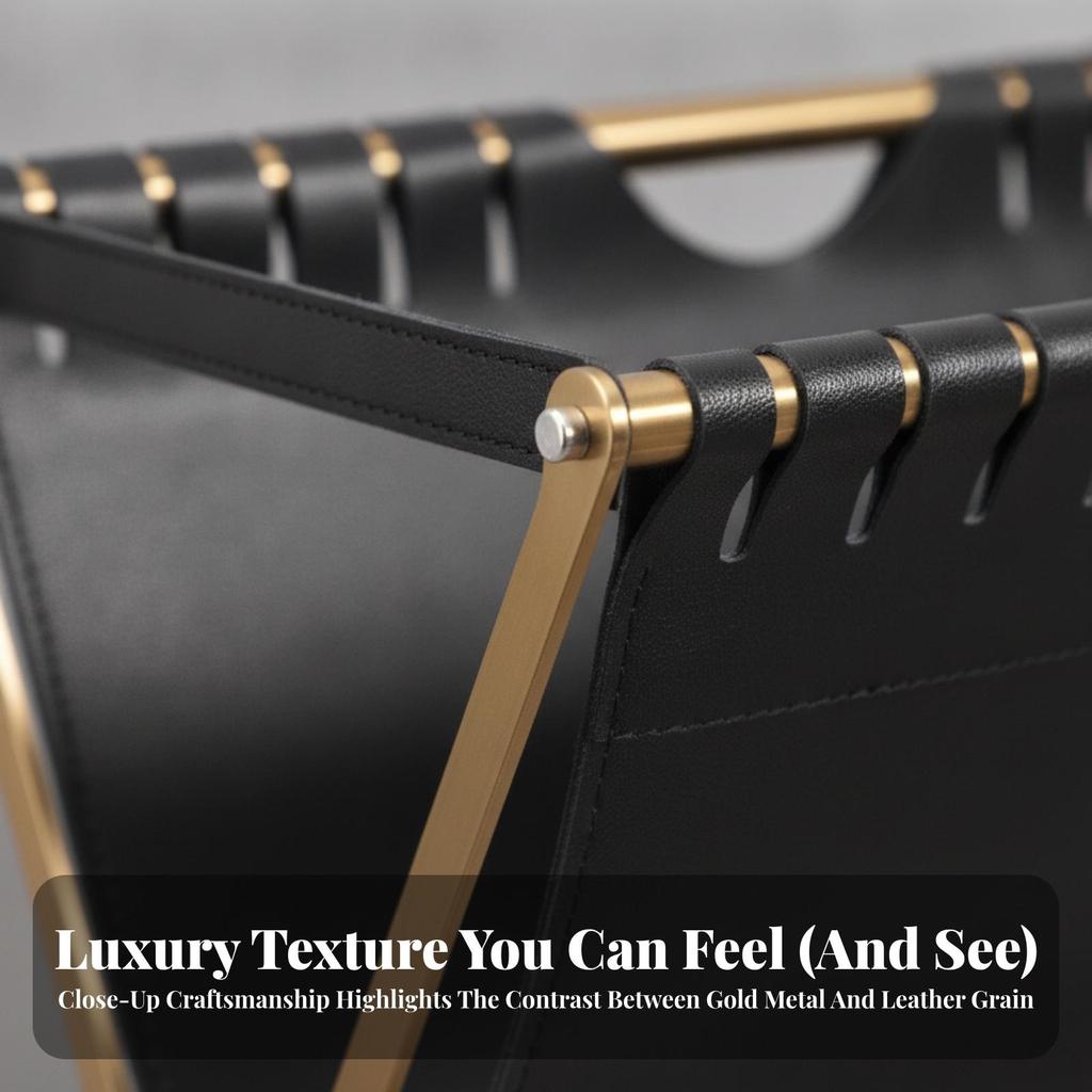 Magazine Rack with Leather Pocket Modern Luxury Furniture Stable for Office
