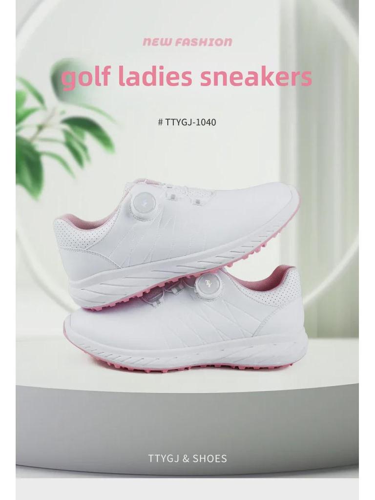 Женские водонепроницаемые туфли для гольфа с пряжкой-кнопкой, эластичными шнурками, нескользящими фиксированными шипами