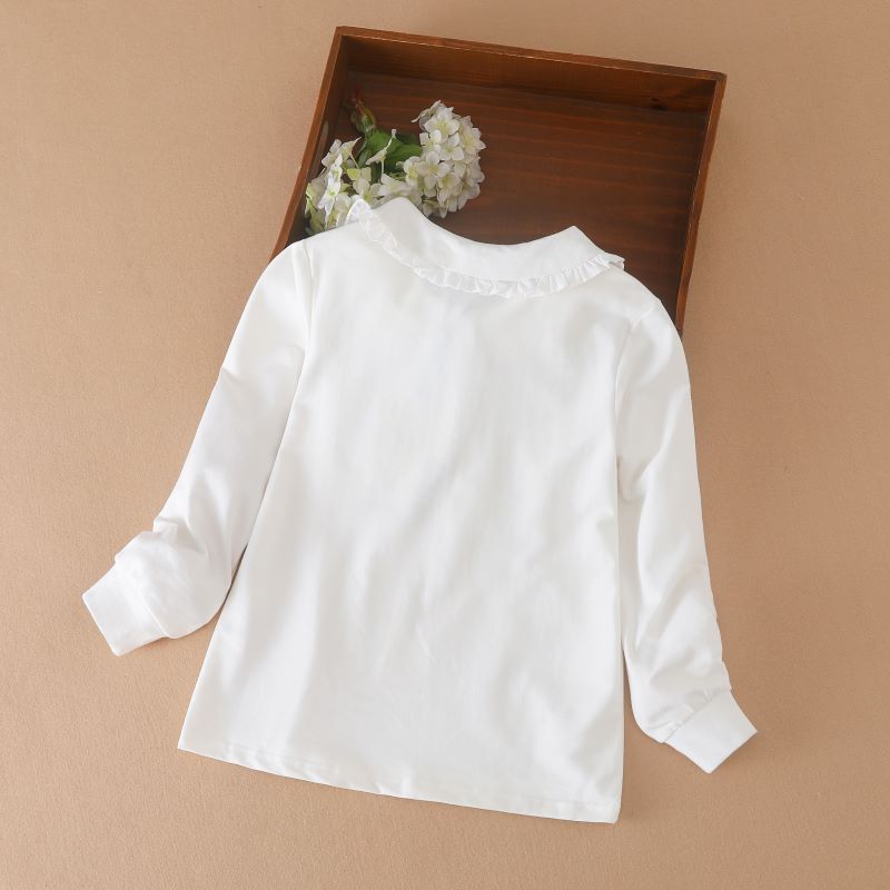 Футболка с длинными рукавами для девочек, детская рубашка-поло, однотонный хлопковый топ с отложным воротником и милым бантом, весенне-осенняя детская милая одежда