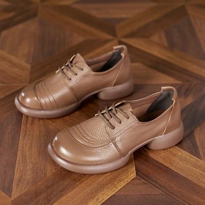 Маленькие кожаные туфли для женщин Осенняя кожаная повседневная обувь Женская обувь на низком ходу Женская кожаная обувь на шнуровке Женские туфли на высоком каблуке