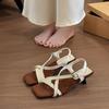 With Skirt Temperament One-word Buckle with Open-toed Square Head Sandals Women's Summer French Beautiful Fairy Style 3cm Small Heels