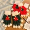 Knitted Christmas Gloves Unisex Christmas Tree Pattern Gloves Winter Touch Screen Fuzzy Gloves for Adults Kids Festive Wear
