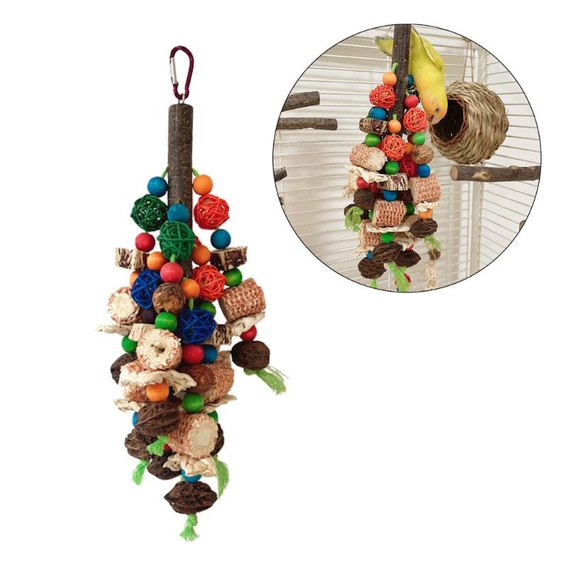 Parrots Toy Birdcage Tearing Rope Toy Multi-Colored Wooden Block Chewing Toy for Medium Large Birds Birdcage Hanging Toy