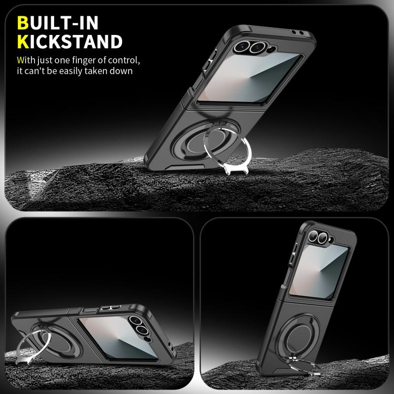 Магнитный чехол-броня с кольцом для Samsung Galaxy Z FLIP 6 5G ZFLIP6 Защита объектива Magsafe Беспроводная зарядка Ударопрочный чехол