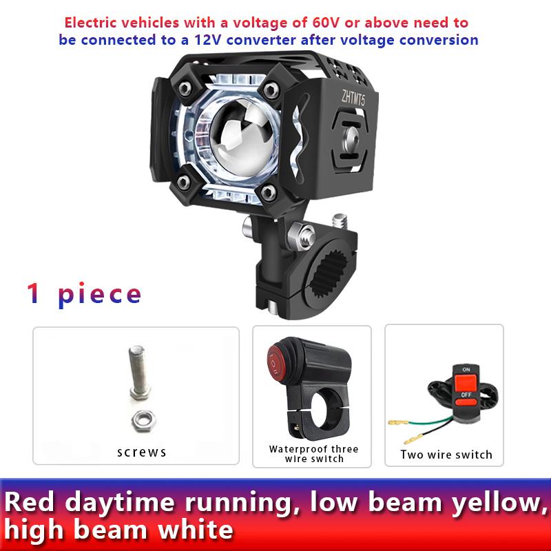 60W Motorcycle LED Spotlight With Red DRL Yellow White High and Low Beam Fog Lights For Car Motorbike Truck Trailer Off-road 12V 24V