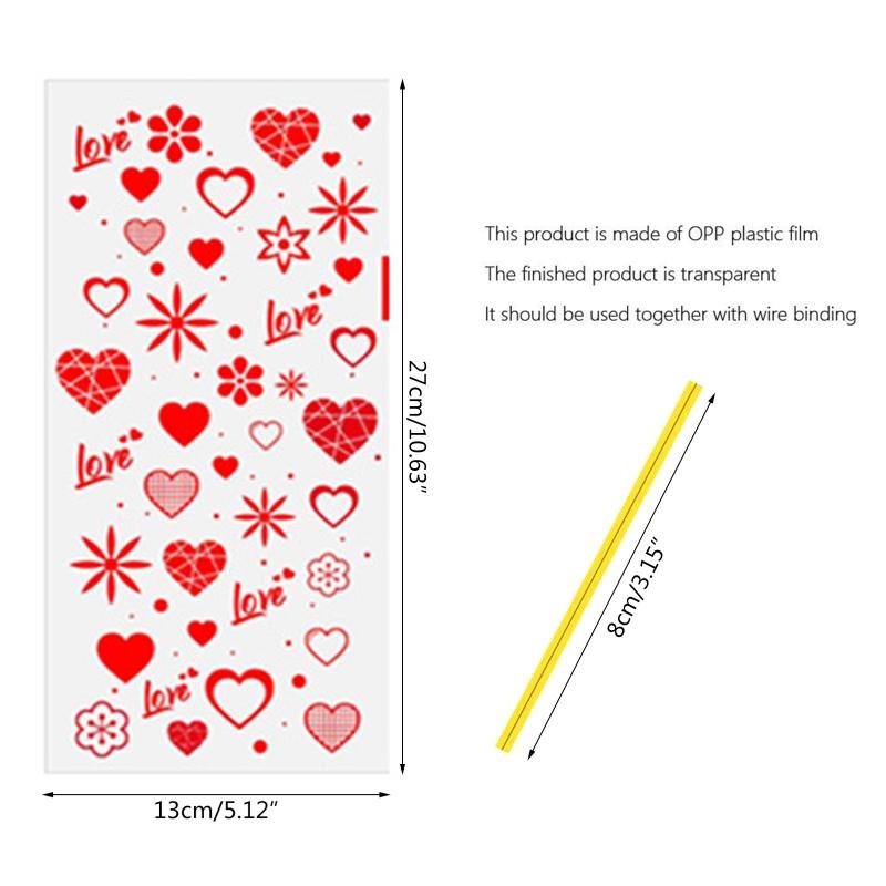 100 шт. целлофановые пакеты в форме сердца ко Дню святого Валентина с завязками, праздничное лакомство для шоколадных пакетов, пакеты для печенья, подарок