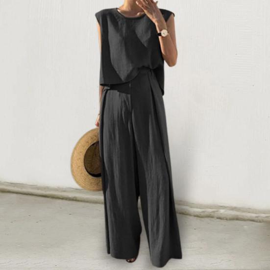 Элегантный однотонный повседневный комплект из 2 шт./компл., мягкий женский жилет с глубоким промежностью, комплект брюк, женская одежда, майка, брюки