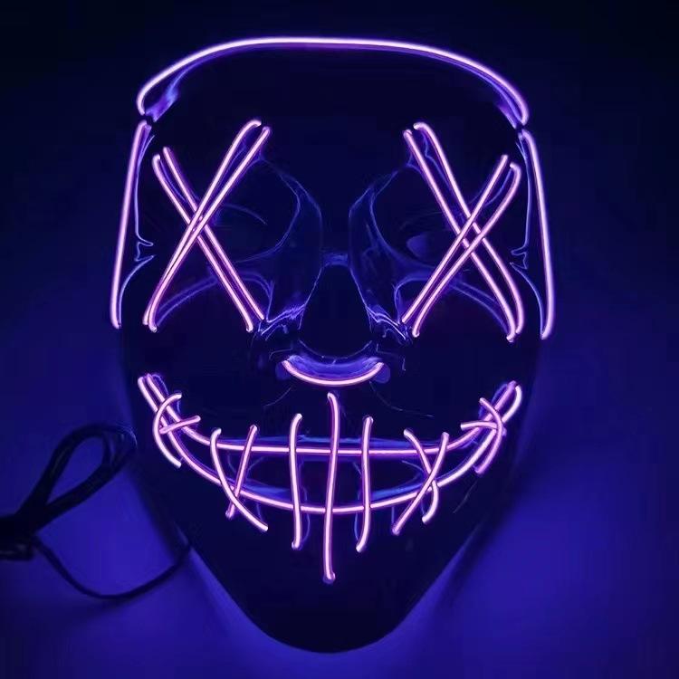 LED Wire Light Up V Face Horror Mask Scary Cosplay Costume Prop for Halloween Party Masquerade Dress Up Decoration