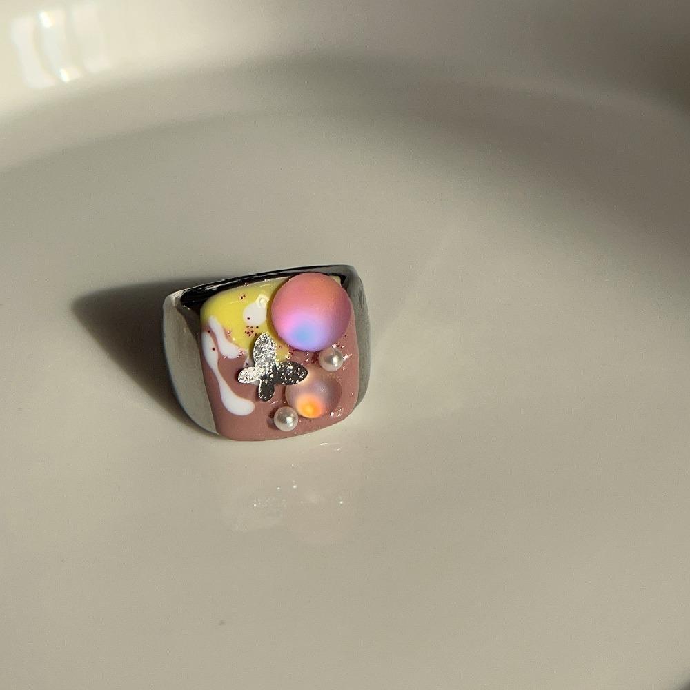 Geometric Enamel Love Heart Ring Open Ring Irregular Enamel Ring Painting Ring Women