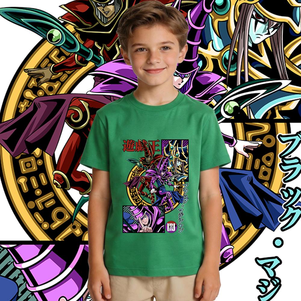 Yu Gi Oh Dark Magician Anime Print Cotton T Shirt for Boys Girls Kids Casual Soft Breathable Top