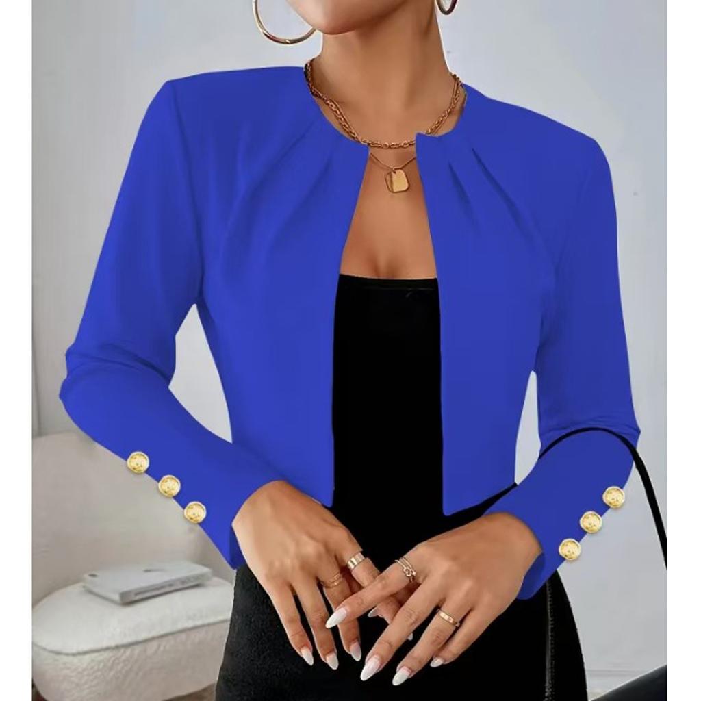 Женский повседневный однотонный приталенный пиджак-костюм с плиссированным воротником и длинными рукавами
