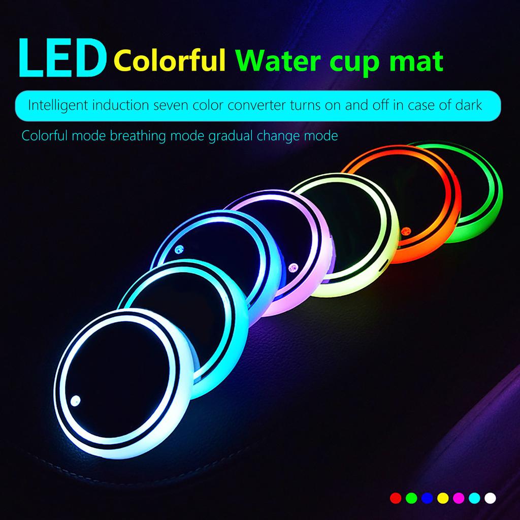 Светодиодный автомобильный подстаканник, атмосферный светильник, 7-цветная USB-зарядка, водонепроницаемая подставка