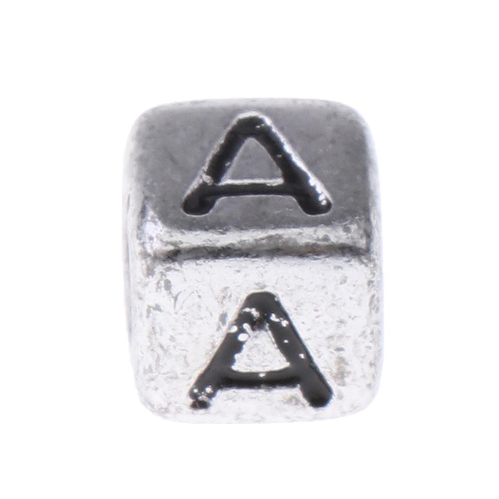 100x Assorted Metallic Acrylic Alphabets Letter Cube Beads Pony Beads Silver