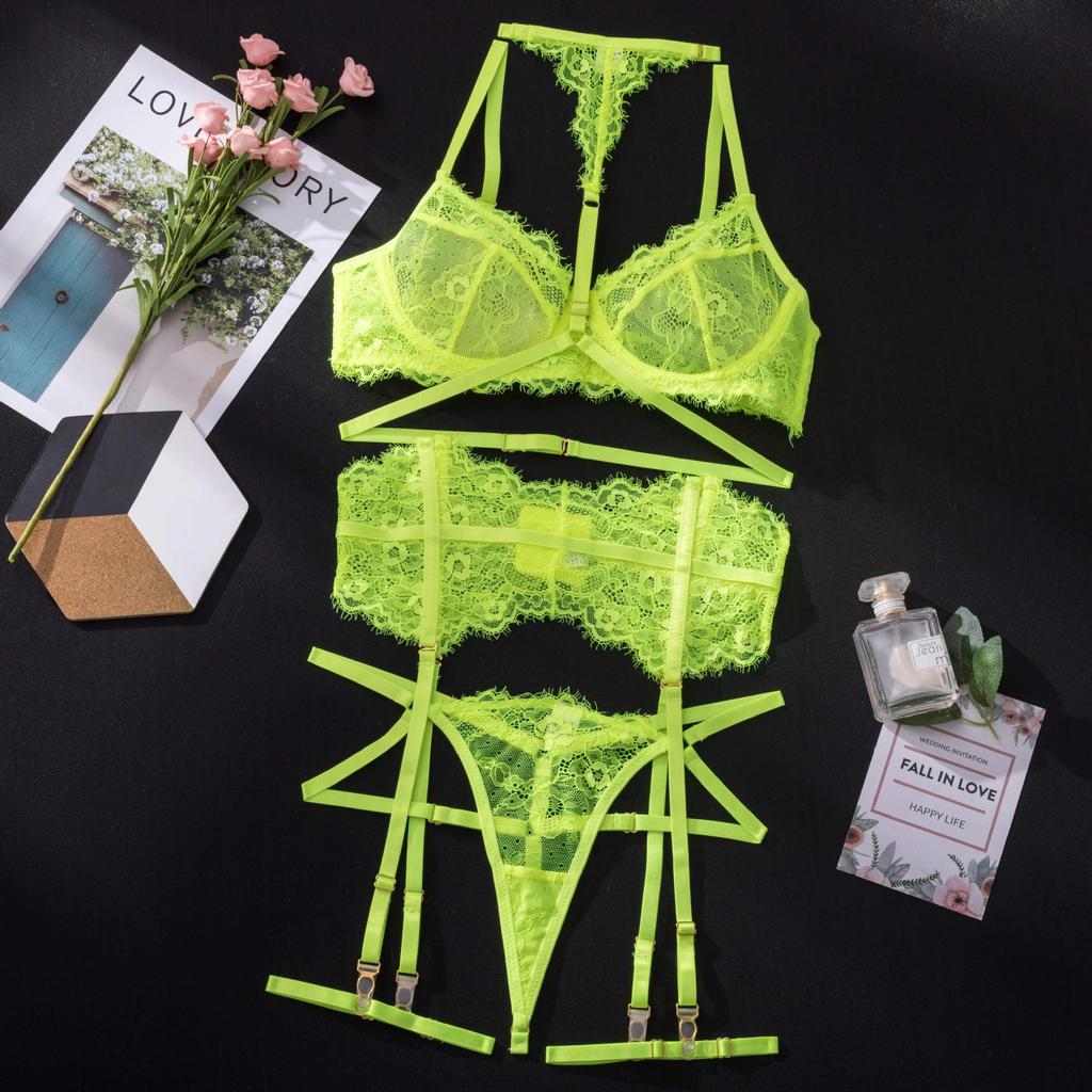 Aduloty Нижнее белье, сексуальное женское белье, комплект из 3 предметов, прозрачный бюстгальтер, кружевной костюм, сексуальные подвязки с чулками, женское эротическое интимное белье