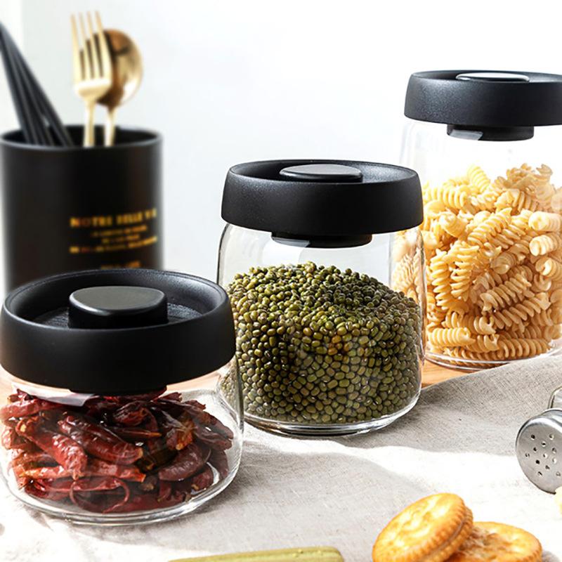 Пластиковые бутылки и банки для хранения пищевых кофейных зерен с крышкой Вакуумный герметичный резервуар с крышкой для выхлопных газов из стеклянной коробки