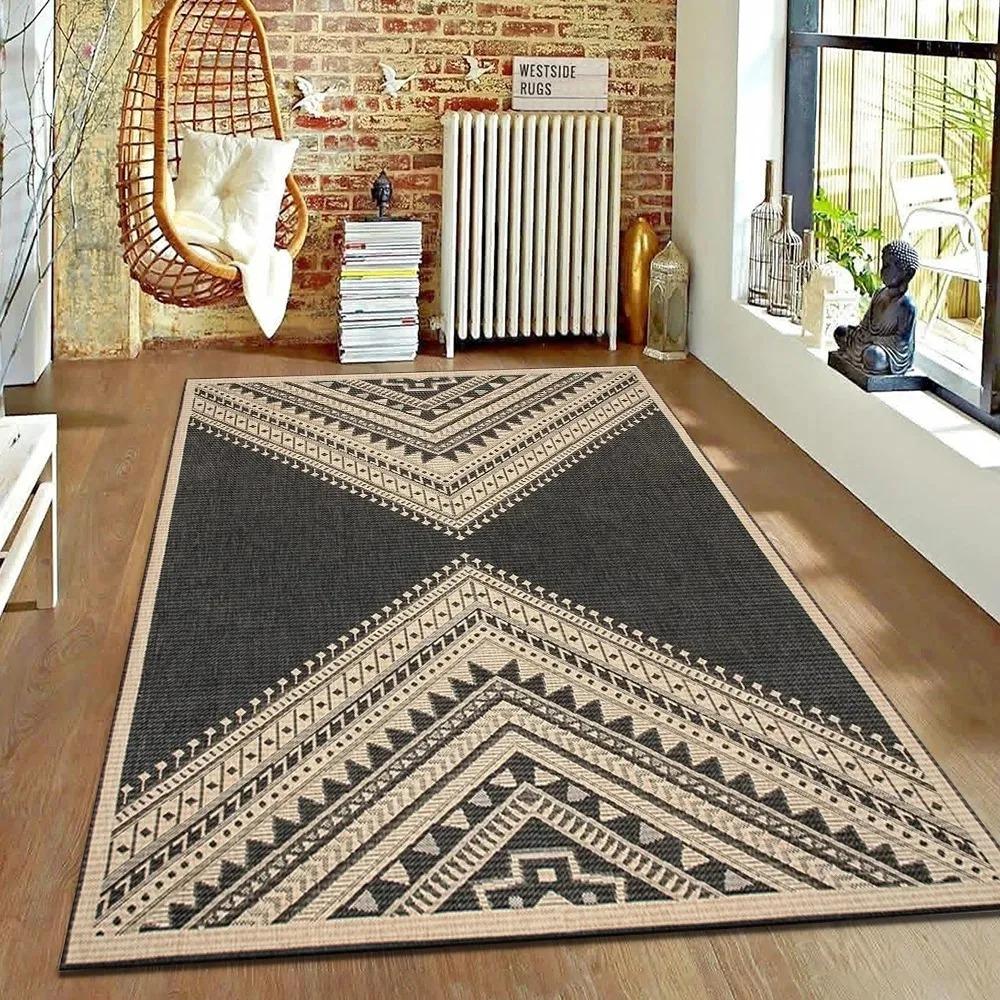 Brown Geometric Living Room Carpet Nordic Minimalist Art Rug for Hotel Homestay Retro American Style Decor Non Slip Floor Mat