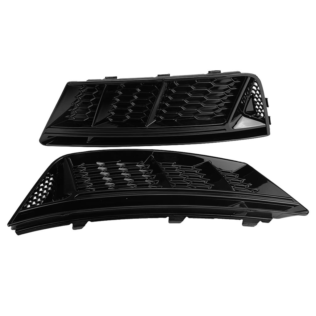 2pcs for S4 Style Glossy Black Front Bumper Fog Light Grilles for A4 B9 2017‑2018