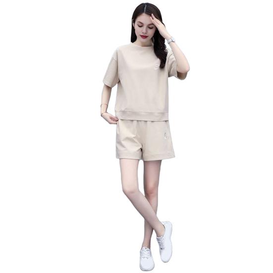 Комплект из 2 предметов для женщин, летний комплект из топа с круглым вырезом и короткими рукавами, короткие спортивные штаны, повседневный спортивный костюм для бега, комплект для отдыха