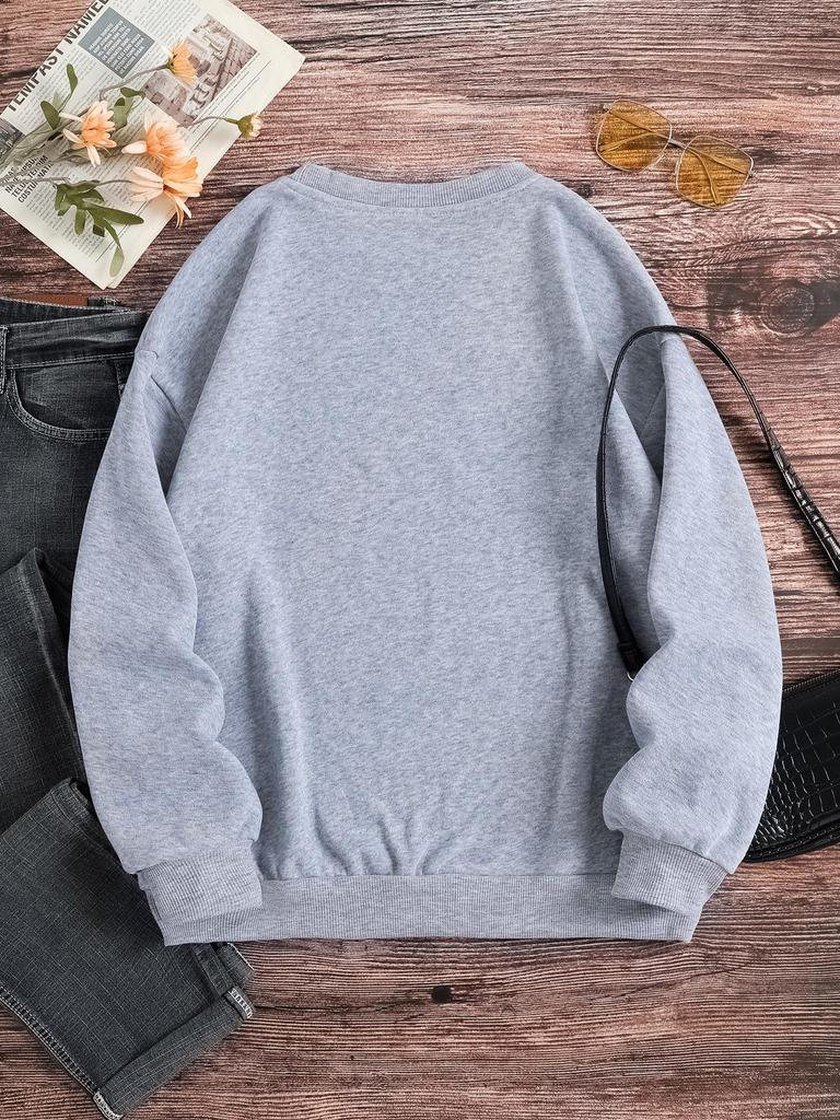 Women's European and American Loose Fit Round Neck Solid Sweatshirt - Autumn/Winter Plus Velvet Long Sleeve Casual Sports Top