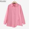 ZANZEA Women Vintage Shirt Collar Irregular Hem Long Sleeve Shirts