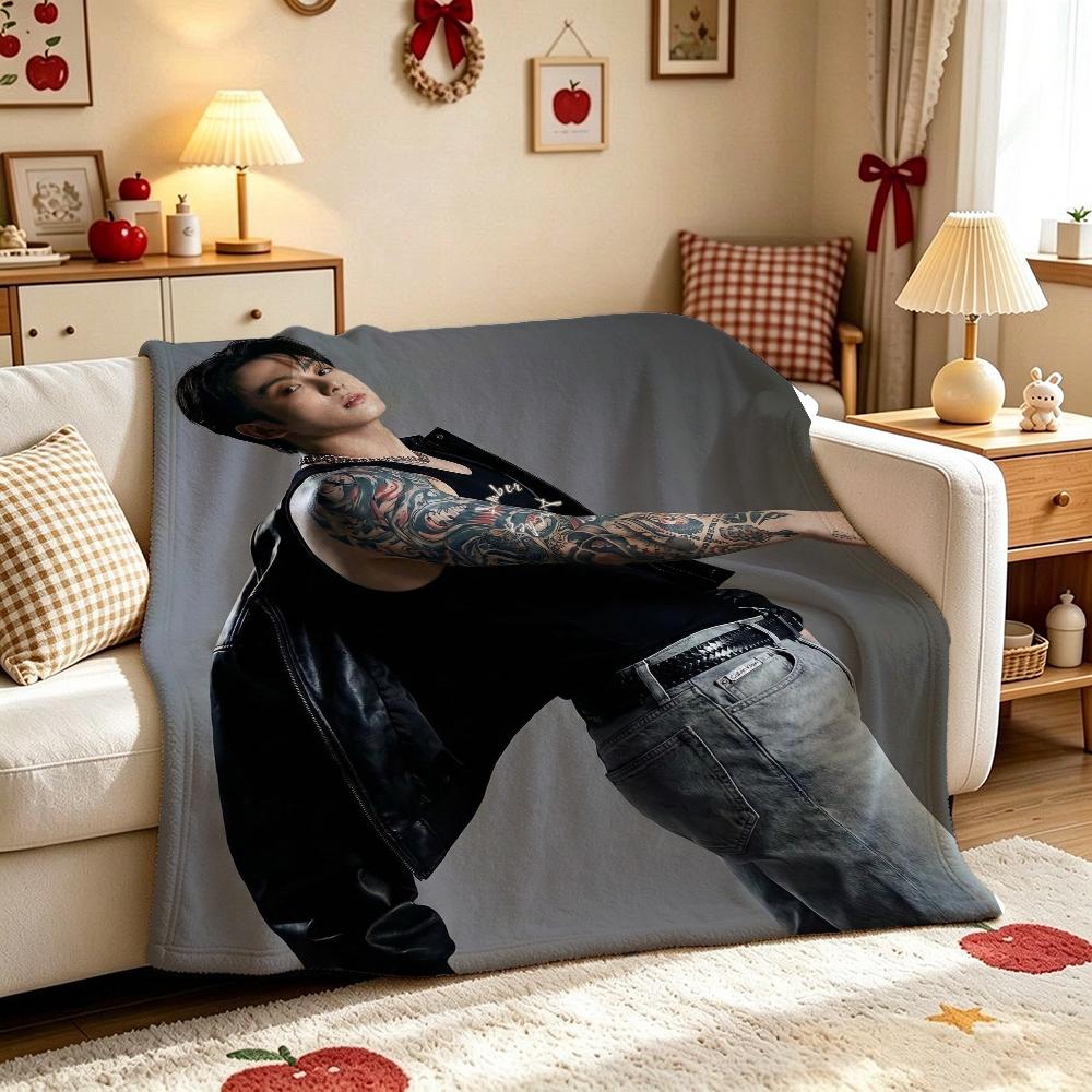 Bts Jungkook Edgy Tattoo Fashion Theme Printed Blanket Warm Comfortable Fleece Blanket For Camping Picnic Party Decor Memorial Gift