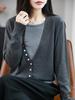 Women's Fine Wool Sweater, Layered Two-Piece Look with Button Accents, Stylish and Versatile for Autumn and Winter