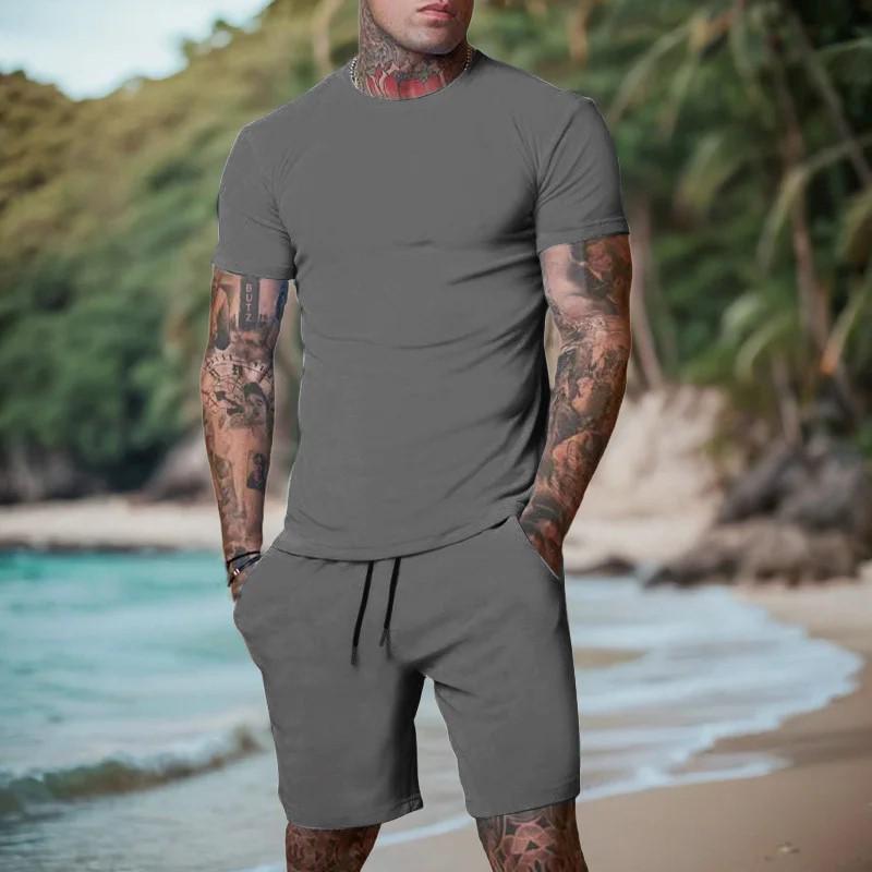 Летний уличный стиль 2025 Мужской повседневный комплект большого размера - Рубашка с коротким рукавом и шорты