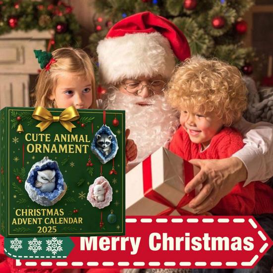 Календарь ожидания животных-геодов Yousheng 2025 24 дня Календарь обратного отсчета с 2D акриловыми лесными кристальными пещерными животными, елочными украшениями