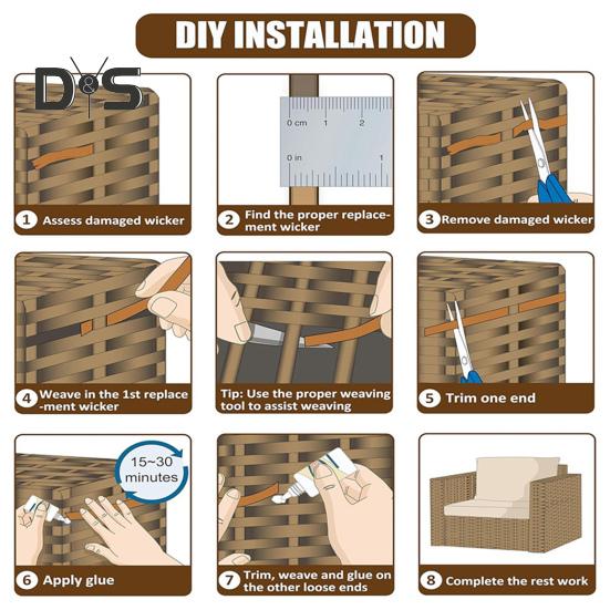 Инструменты для ремонта плетеных изделий Набор для ремонта синтетического ротанга с тиснением Высокопрочный водонепроницаемый инструмент для ремонта плетеных изделий из ротанга, устойчивый к ультрафиолетовому излучению