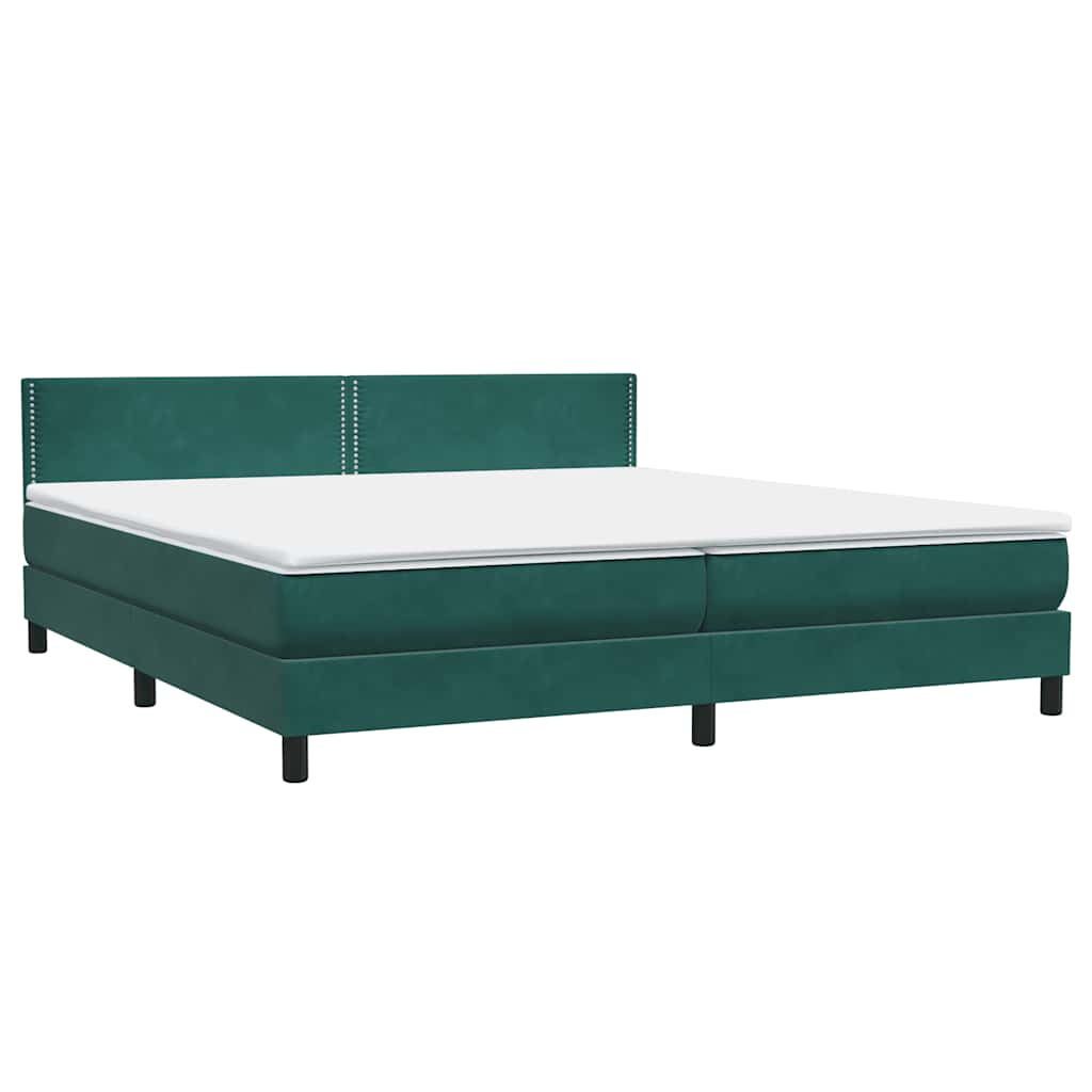 Box Spring Bed with Mattress & LED Lighting Dark Green 180 x 220 cm Velvet