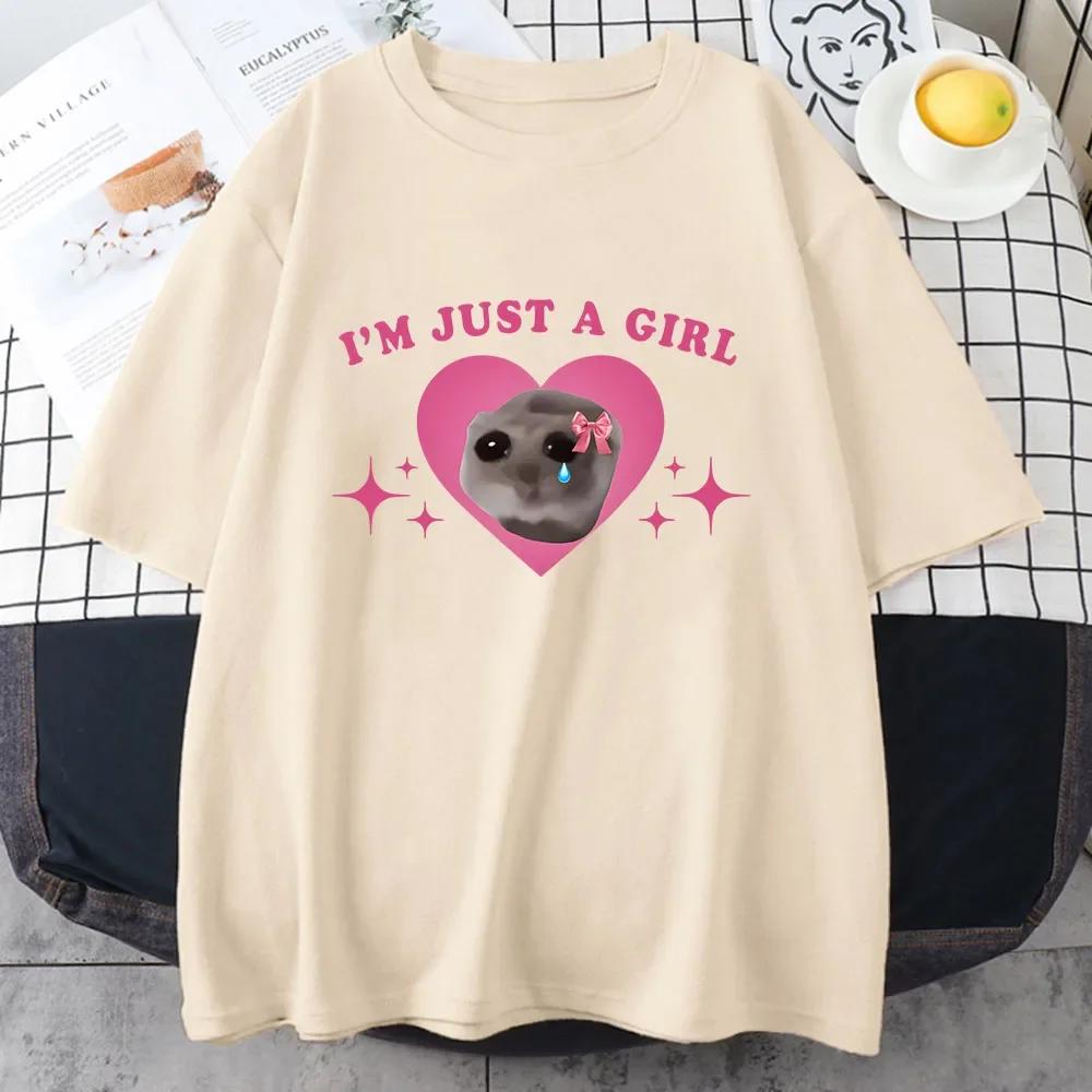 Unisex Sad Hamster Tshirt I'm Just A Girl Cartoon Printing Tee-shirt Casual Short Sleeve Summer Tshirts High Quality Girls Tees