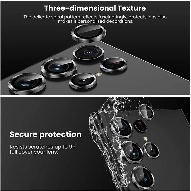 Полное покрытие Высокое качество для Samsung S24 Ultra S23 S22Plus A15 A25 A35 A55 A14 A24 A34 A54 Z флип 5 Z раза 5 4 3 металлическое кольцо объектив камеры из закаленного стекла