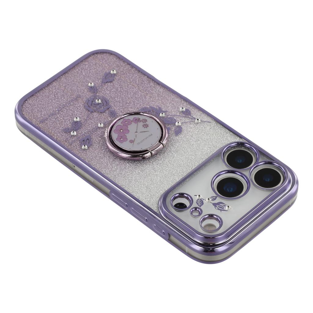 KADEM For iPhone 17 Pro Max Case Ring Kickstand TPU Flowers Phone Cover Gradient Glitter